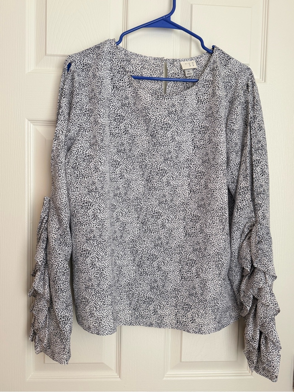 a new day Black & White Speckled Ruffle-Sleeve Blouse XL